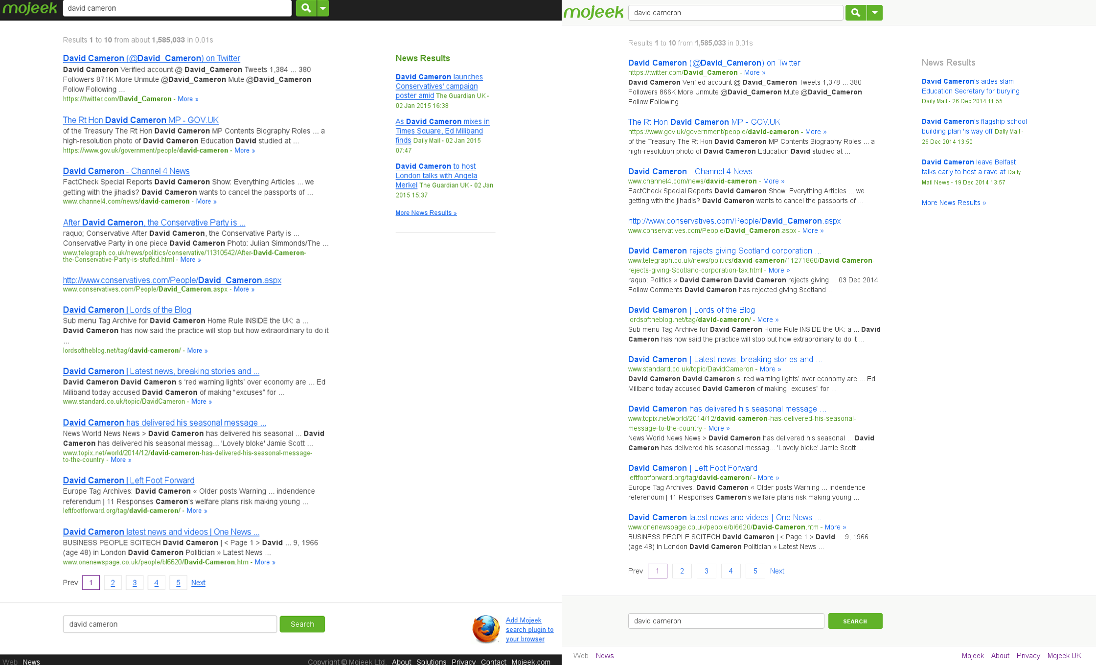 an image illustrating the changes to Mojeek's Search Engine Results Pages