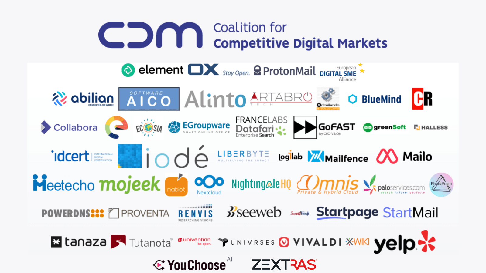 the logos of the members of the Coalition for Competitive Digital Markets