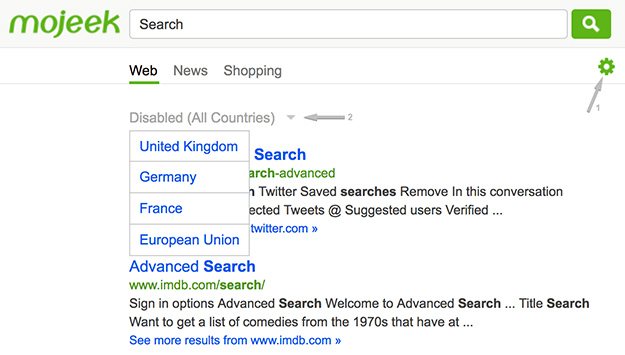 Search Results Regional Filter