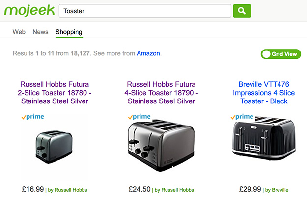 Shopping Results in 'grid' view