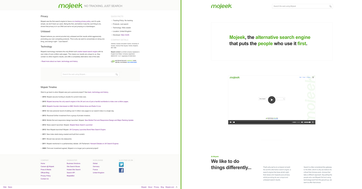 an image illustrating the changes to Mojeek's About Page