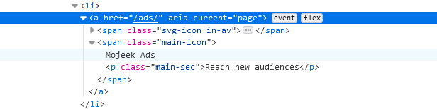 a block of code showing the use of accessible rich internet applications, used to make navigation and screen readers easier