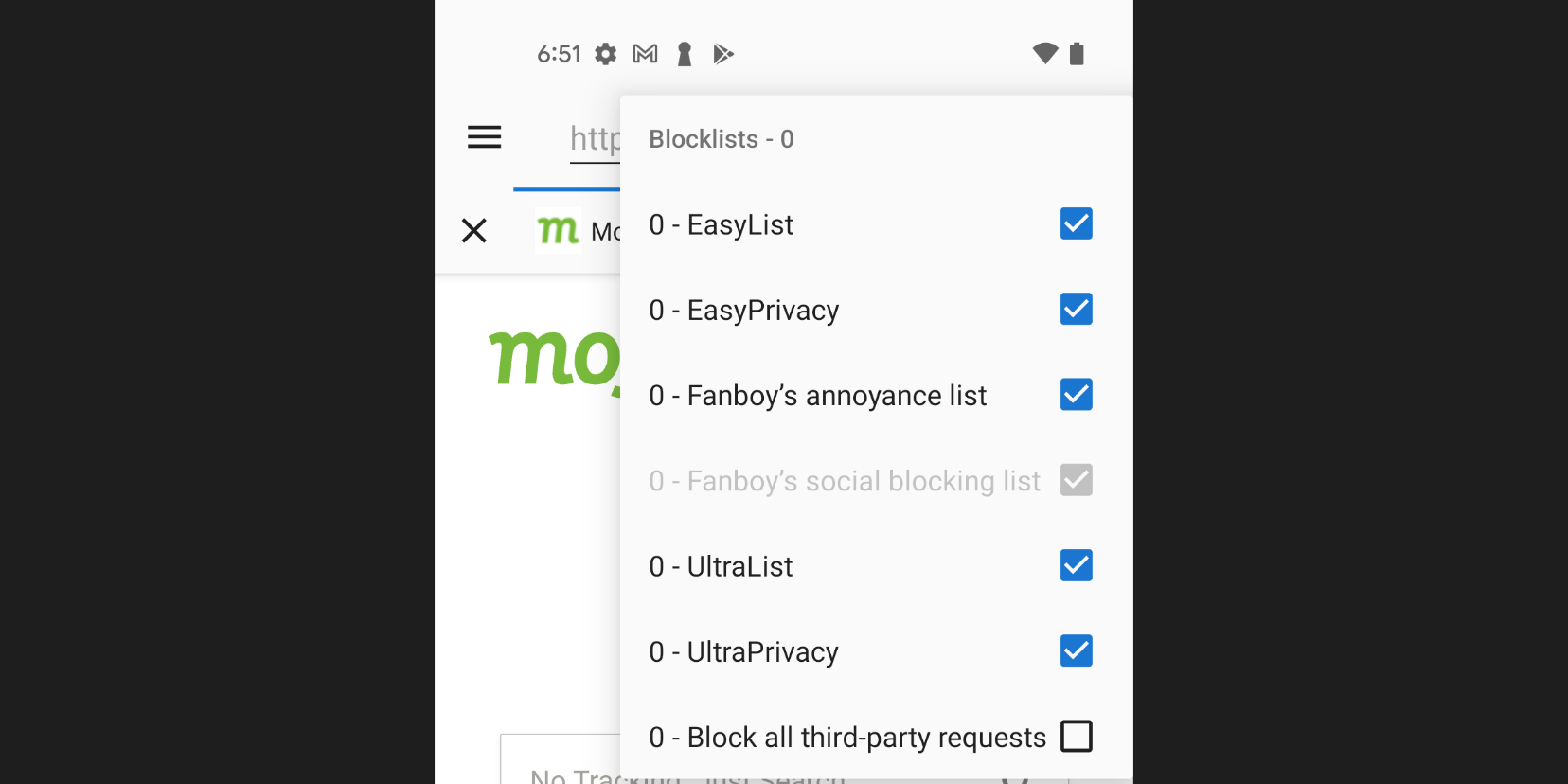 Privacy Browser's preloaded blocklists