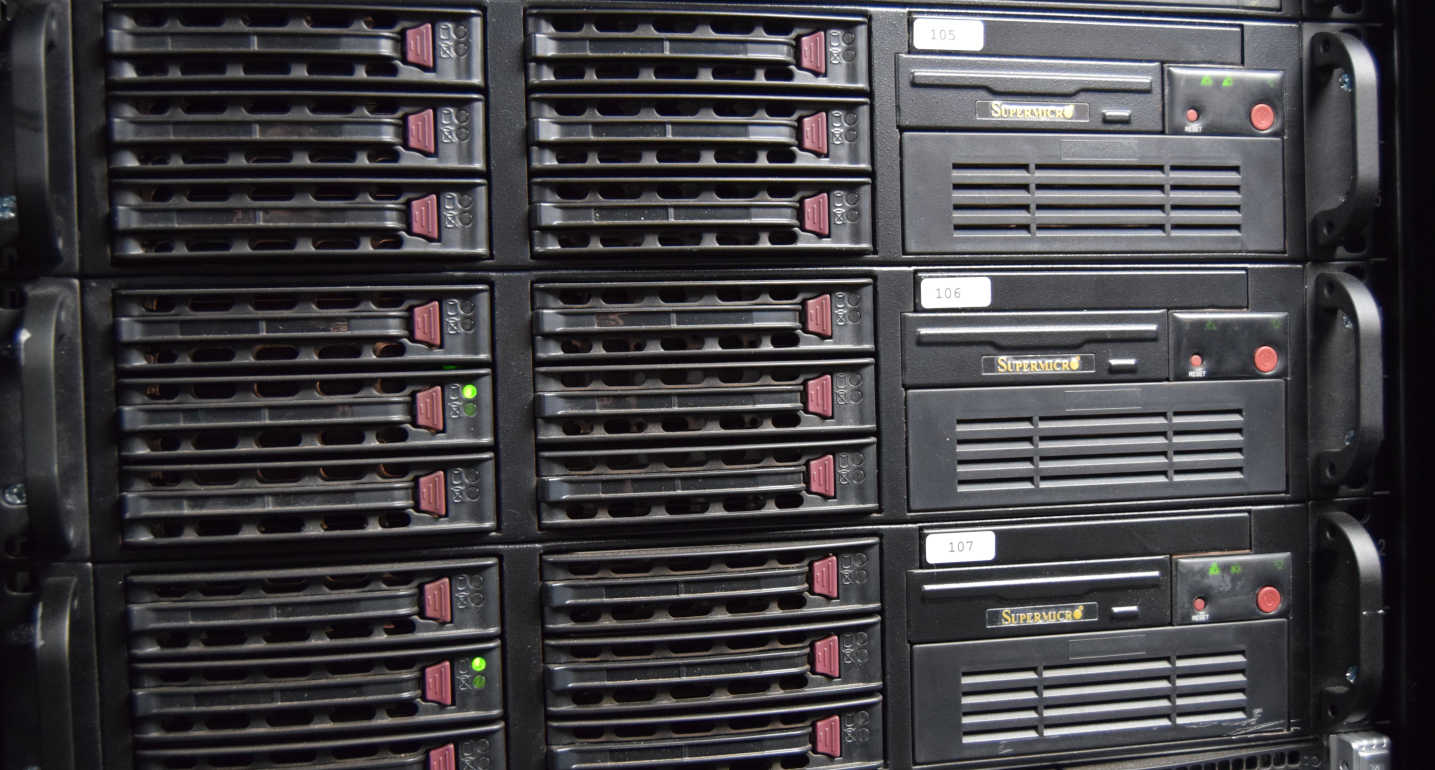 an image of older Mojeek servers, three stacked on top of each other
