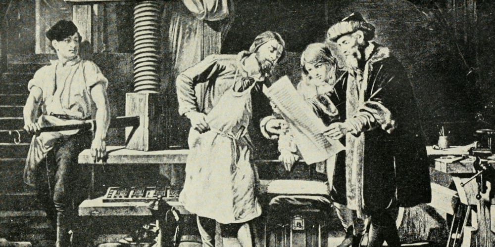 Gutenberg taking an impression, a 1904 reconstruction