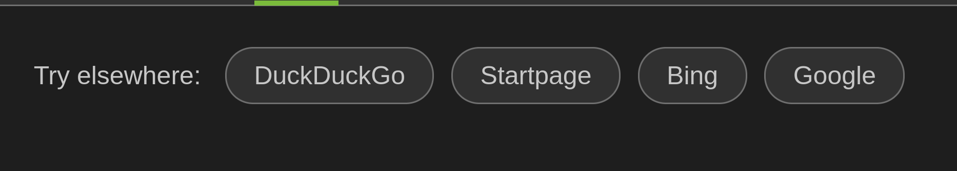 Mojeek's try elsewhere buttons, DuckDuckGo, Startpage, Bing, and Google