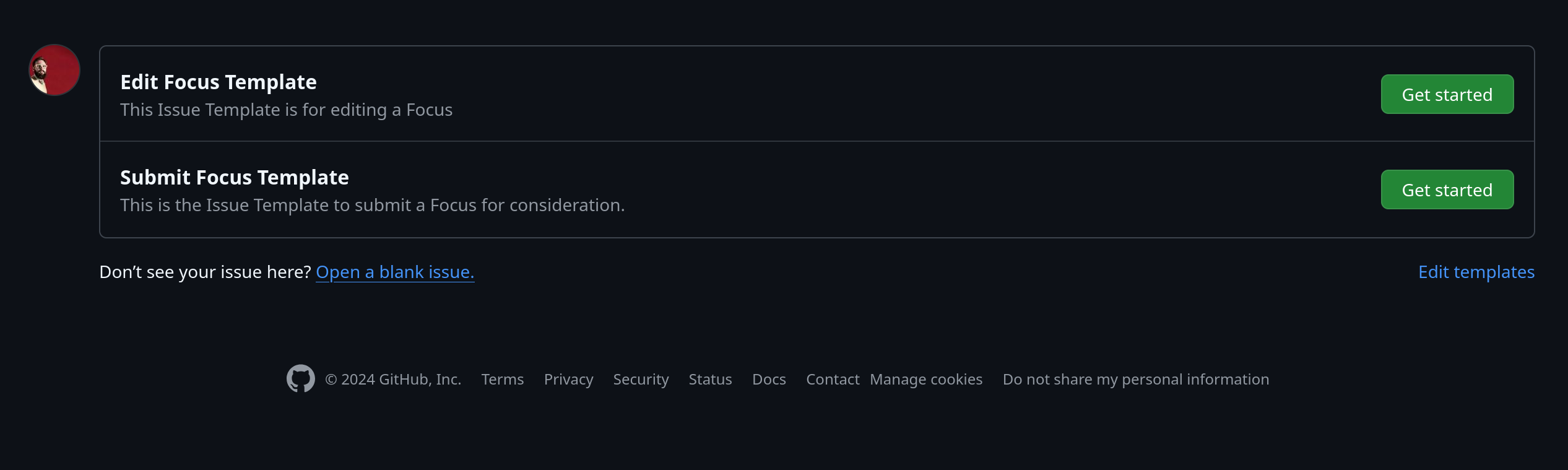 The Mojeek Focus Repo's prebuilt Issue options, these being 