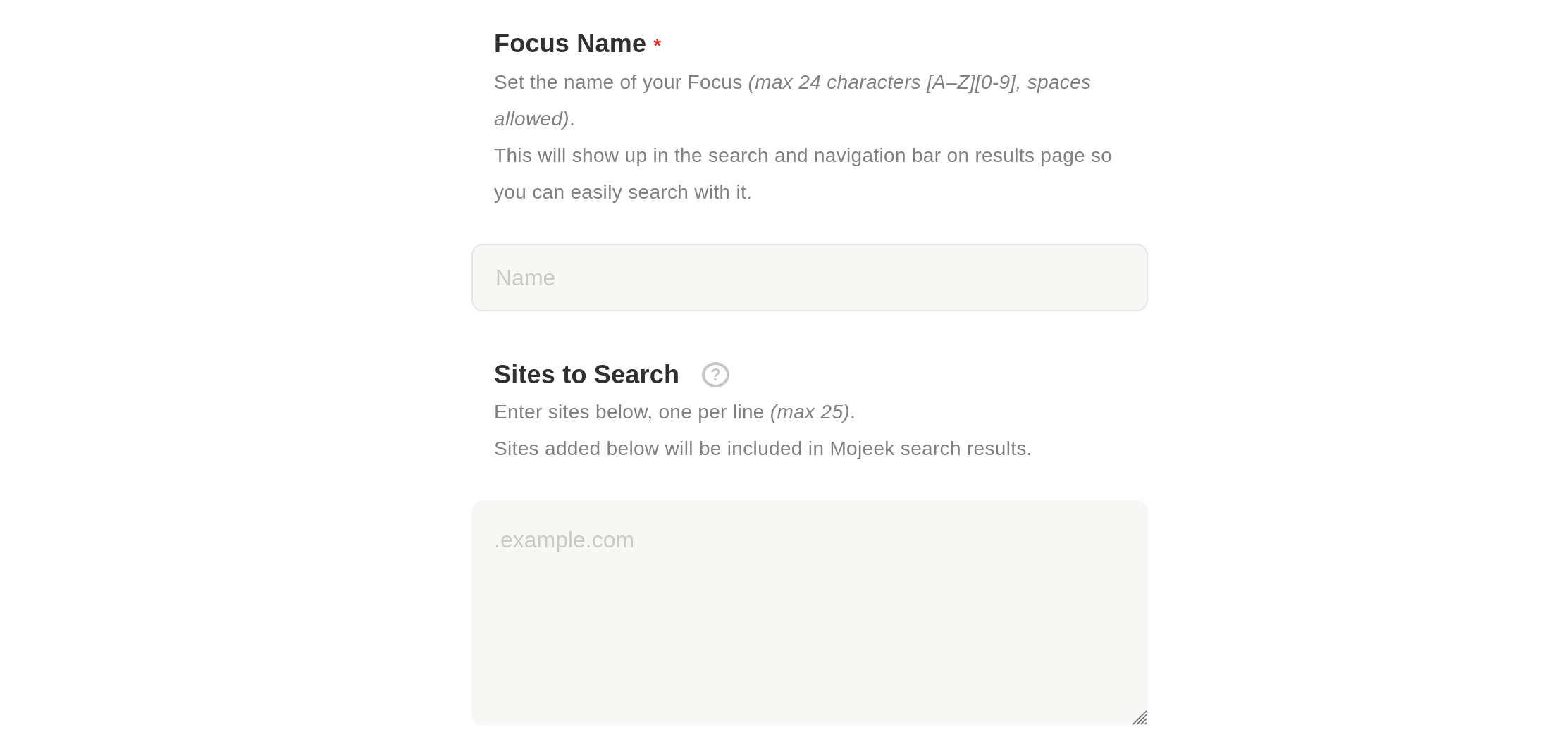 The two first fill fields for creating a Focus 