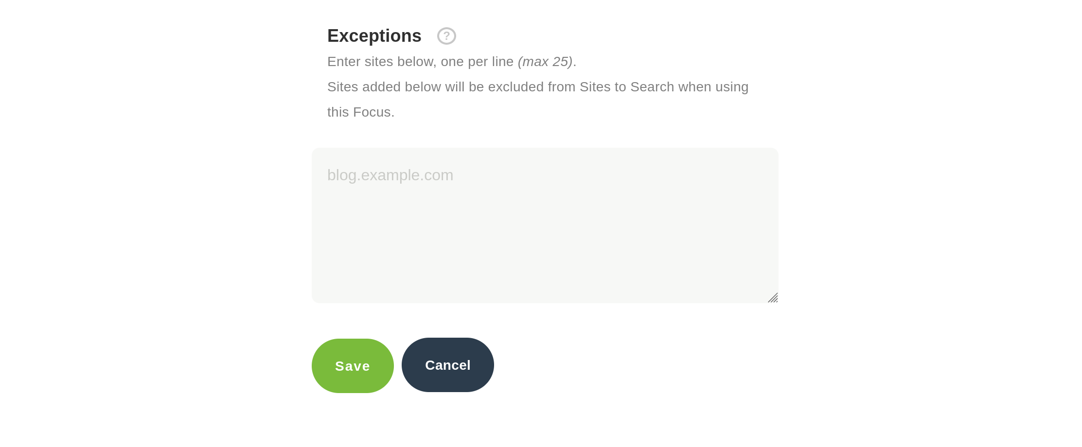 The final fill field for creating a Focus, exceptions. This box takes anything that you want to exclude from a Focus.